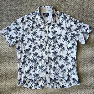 Michael Brandon White Short-Sleeve Button-Down with Black Palm Print